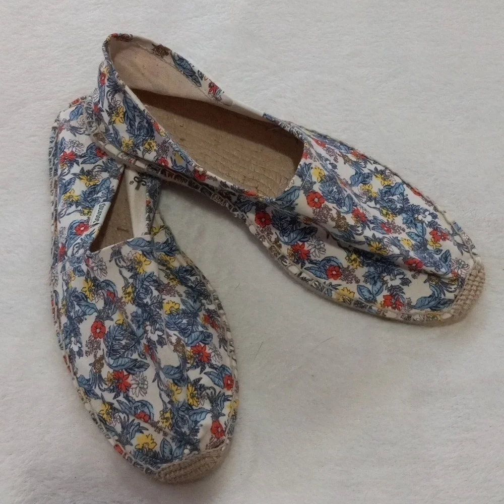 Soludos Floral Espadrille Flats Size 10.5 Canvas Jute Slip On Shoes